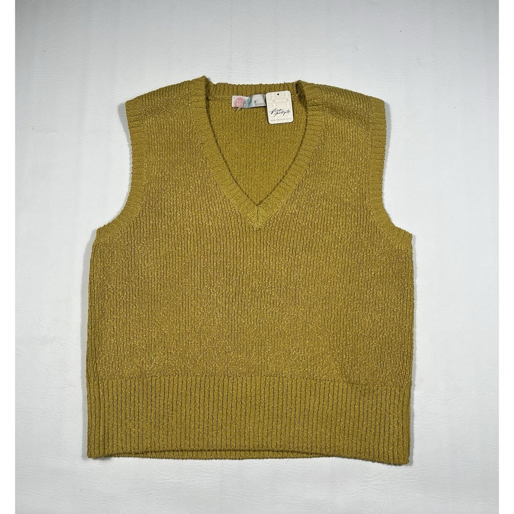 Free People Beach Sweater Vest Womens Medium Yellow Boho Knit V-Neck OB1734754